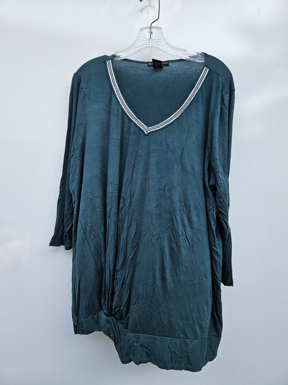 Design History Teal V-Neck with Metallic Trim